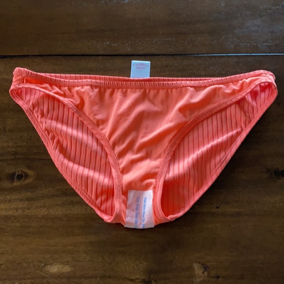 Ribbed Hipster Cheeky Bikini Bottom -Coral - Picture 6 of 8